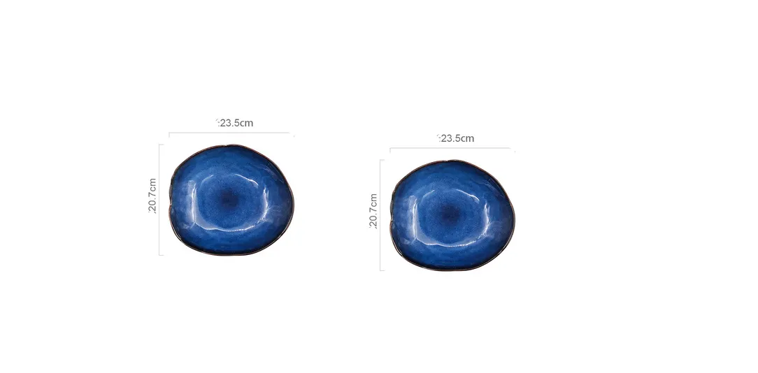 Reliable Japanese Style Deep Blue Ceramic Irregular Salad And Vegetable