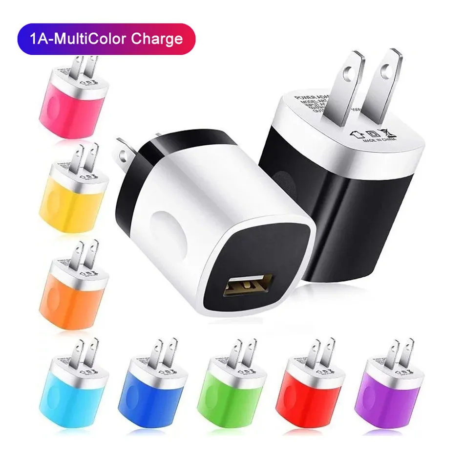 Chargeur USB 5V 1A adaptateur secteur mural chargeurs de voyage multicolores pour iPhone Xiaomi Samsung