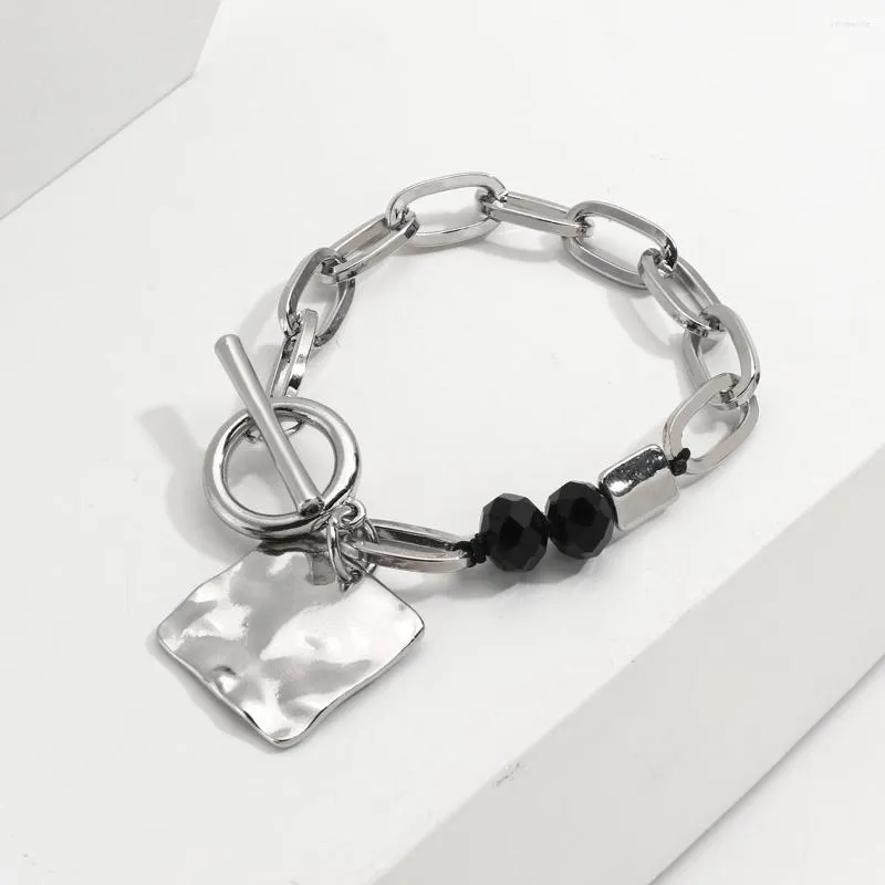 Bracelets porte-bonheur Amorcome à la mode argent couleur lien chaîne pour les femmes mode carré métal pendentif Bracelet Bracelet bijoux