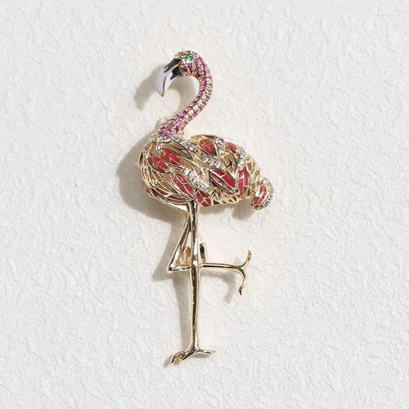 Broschen 2023 Modeschmuck Emaille Pins Metall Kristall Strass Flamingo Brosche Broches Vintage Tier Groß Für Frauen