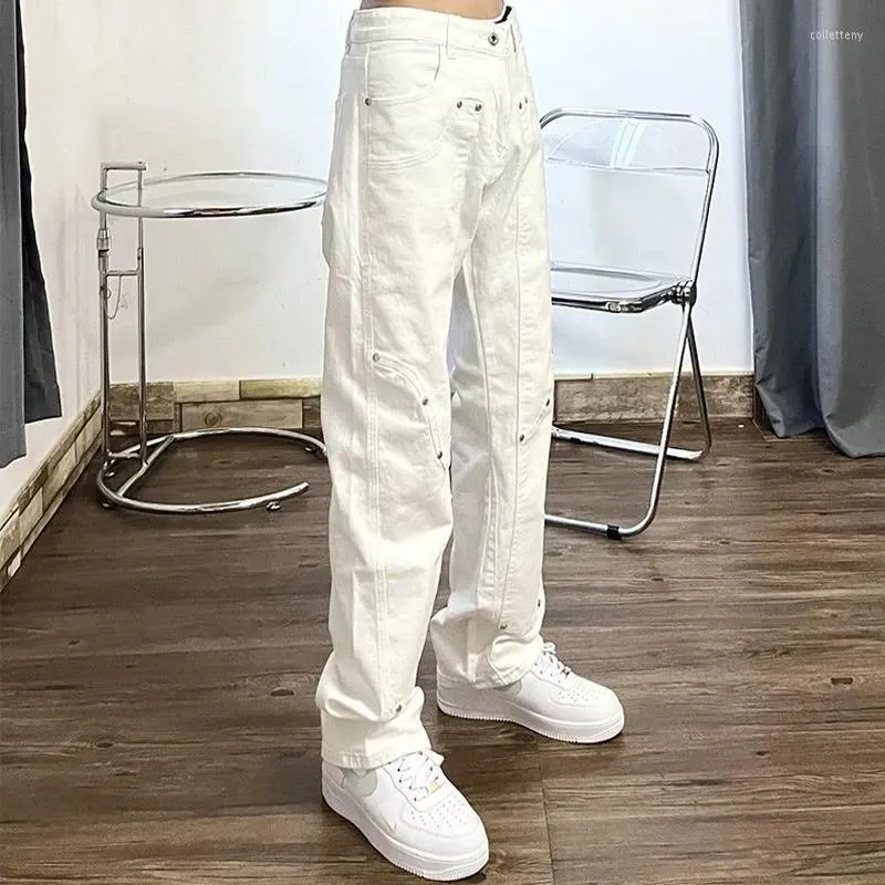 Men's Jeans Vintage Rivet Wash For Men Spring Summer Straight Denim Trousers All-match Fashion White Comfortable Male Stree