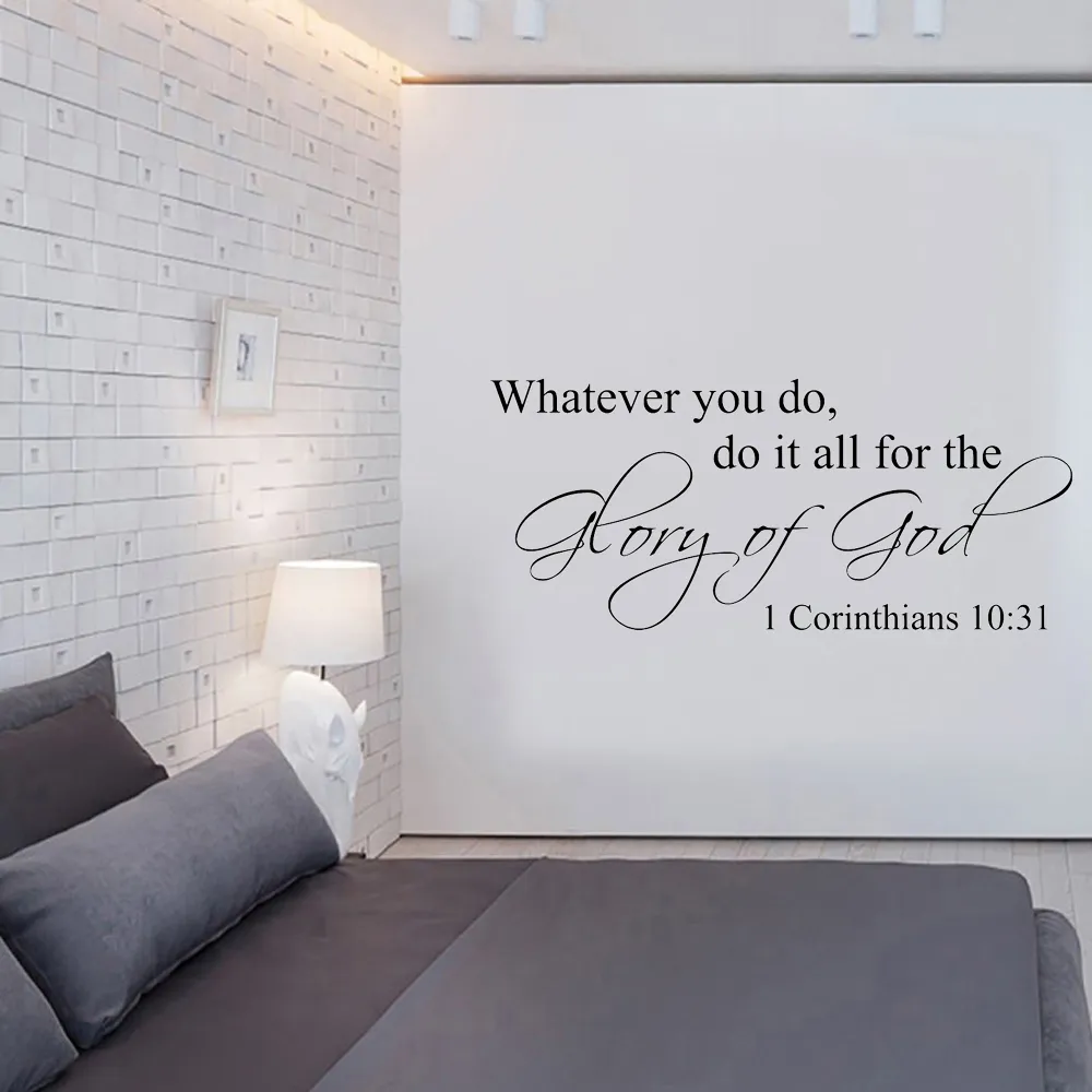 Qualunque cosa tu faccia, Adesivi murali Citazione 1 Corinzi 10:31 Versetto biblico religioso Parete Decalcomanie da muro in vinile Decorazioni per la casa rimovibili
