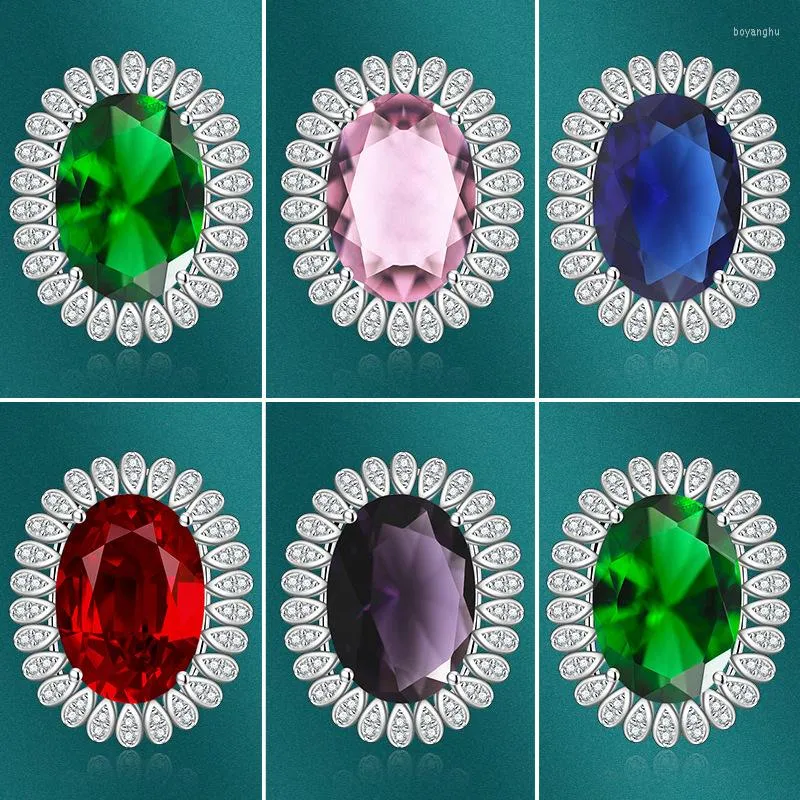 Luxury Oval Wedding Rings 2022 In Pink, Blue, Green, Purple, And Red