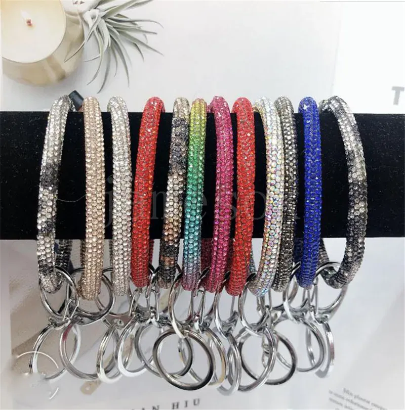 Bliing Bling Girl Diamond Bracelet Keychain Party Wedding Gift BangleKey buckle Rhinestone Wristlet Circle Wrist Strap DB751