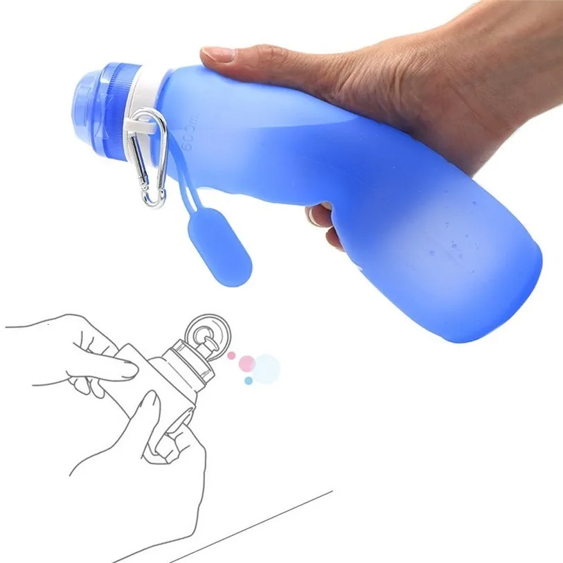 Gabbie per bottiglie d'acqua 600ml Pieghevole pieghevole Borraccia per acqua Bollitore Tazza Silicone Viaggi Sport all'aria aperta Accessori per ciclismo 230616