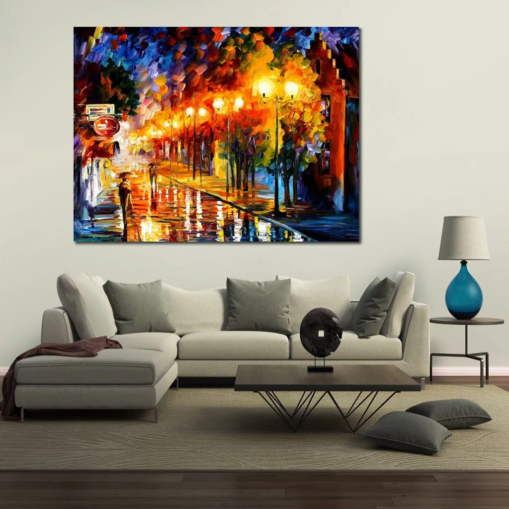 Vibrant Street Art on Canvas October Fog Handmade Contemporary Oil Painting for Living Room Wall