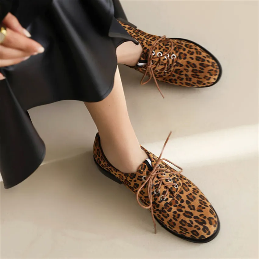 Women Shoes 2023 Spring Casual Low Heel Female Single Shoe Leopard Print Lace-Up Wearable for Men and Women 40-43 Dropshopping