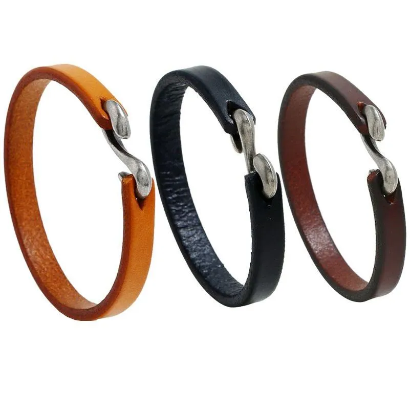 Bangle Vintage Simple Hook Leather Bracelet Cuff Women Mans Bracelets Wristband Fashion Jewelry Will And Sandy Drop Delivery Dhzuv