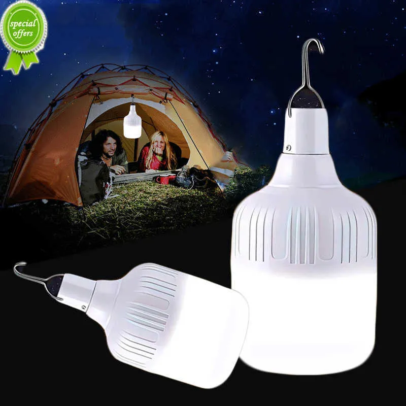 Nuova lampadina a LED ricaricabile USB da 180 W Luci di emergenza 3 marce Lampadina esterna Lampada da tenda portatile Lanterna a batteria per terrazza da giardino