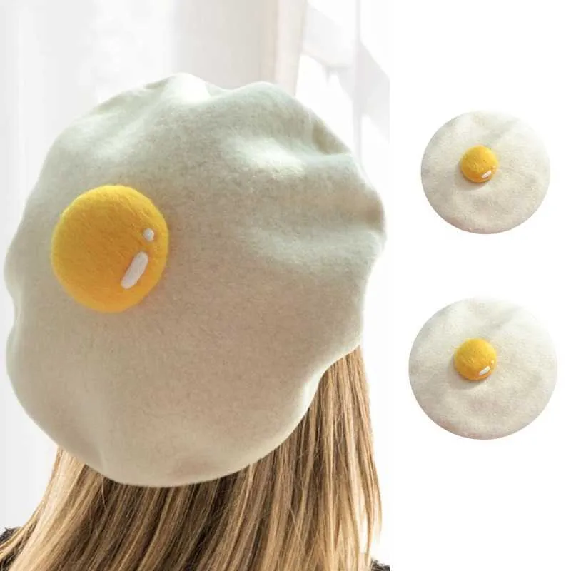 Berets ParentChild Winter Faux Wool Beret Cap Creative Kawaii Cute Broamed Egg Vintage ciepły artysta malarz czapka czapka dla kobiet Z0616