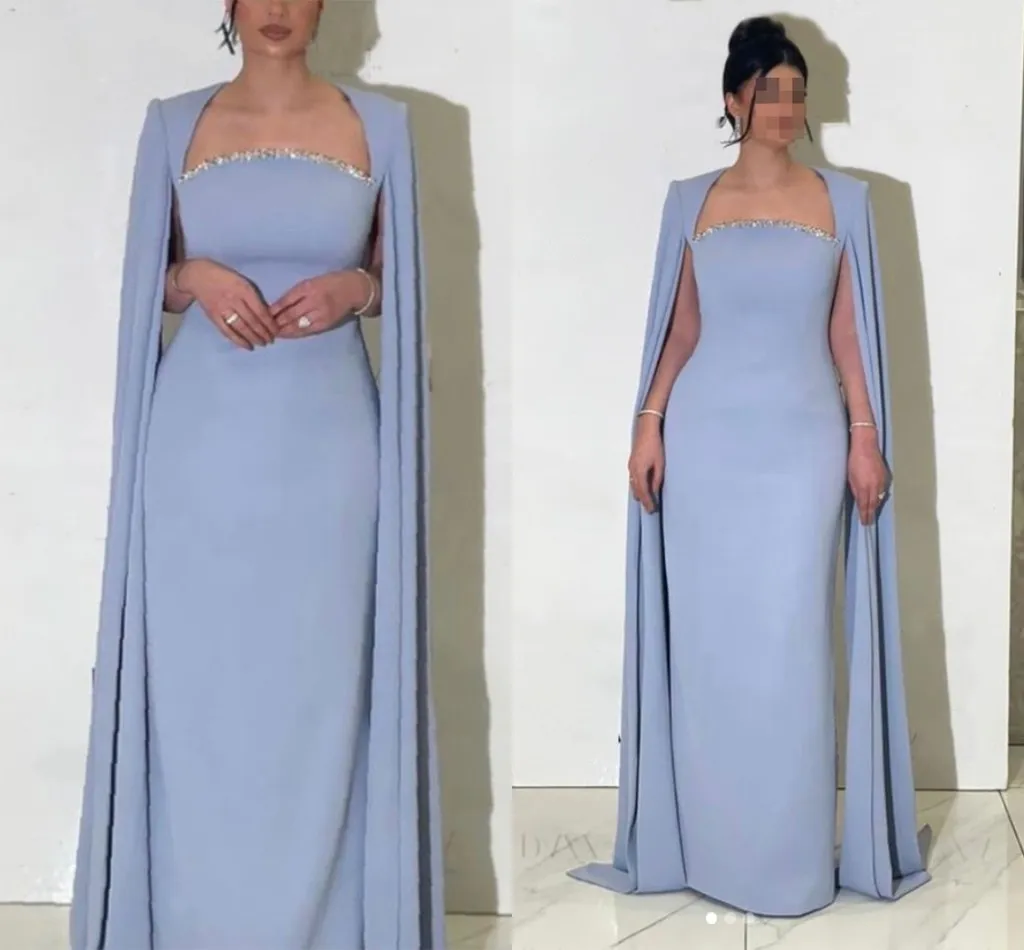 2023 Arabic Dubai Women Evening Formal Dresses Cap Sleeves Beading Soft Satin Long Prom Pageant Gowns Celebrity Style Robe De Soiree