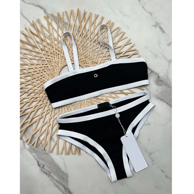 black and white striped bathing suit top