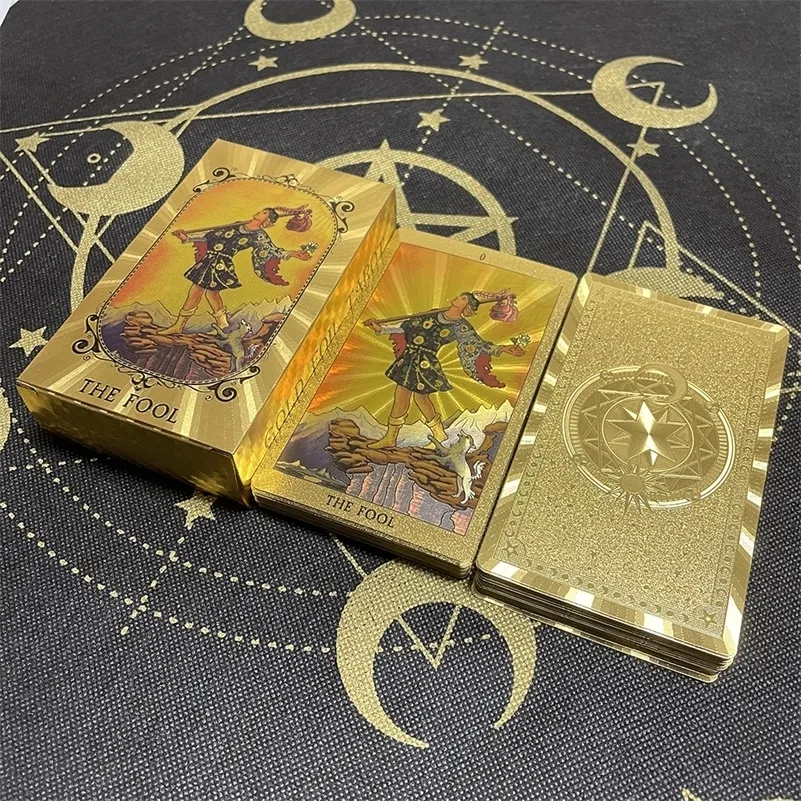 Giochi all'aperto Attività Shinning Golden 12x7cm Tarocchi inglesi Carte di grandi dimensioni classiche di alta qualità Rune Divinazione Forniture Wiccan Astrologia Fate 230615