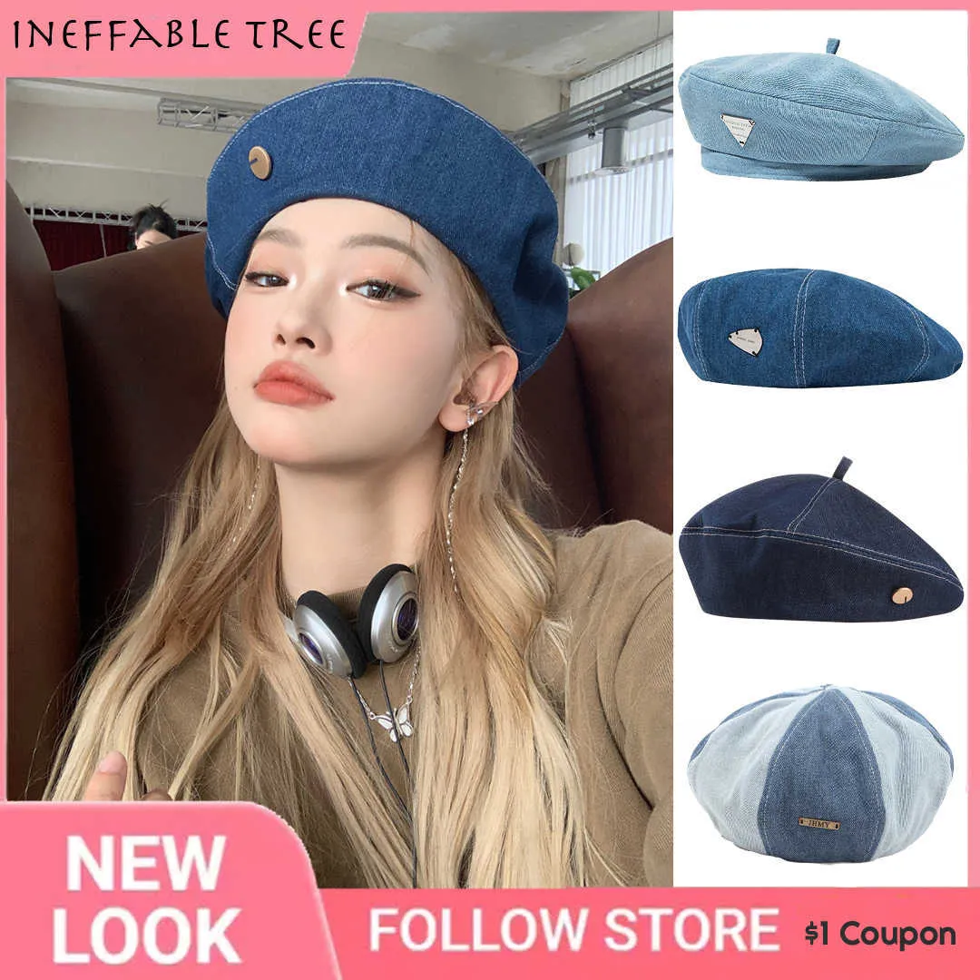 Bérets Y2K Femmes Denim Bérets Chapeaux D'été Jeans Béret Peintre Chapeau Femme Casquettes Élégant Dame Filles Octogonal Boinas Para Mujer Bonnet Z0613