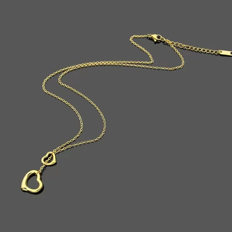 Tiffanylris rand T-hart ketting Nieuw product Luxe uitgehold enkele dubbele liefde hanger ketting 18k goud Hoge kwaliteit designer ketting sieraden