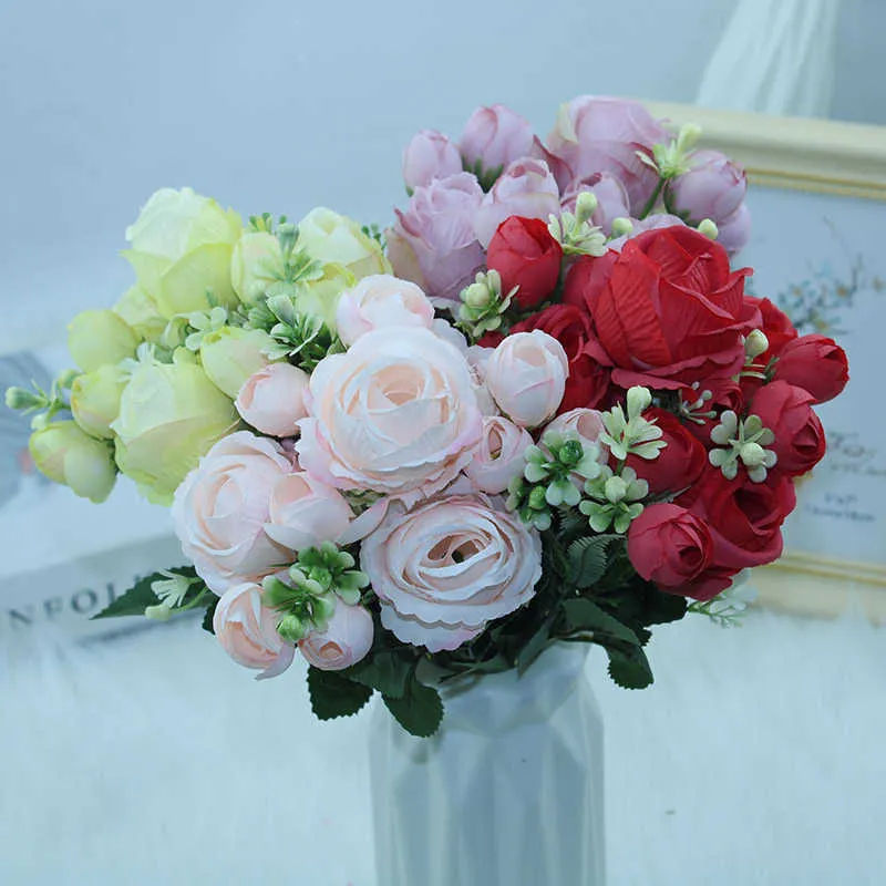 Torkade blommor heta säljer blommor handel konstgjord bröllop bukett växt europeisk ros