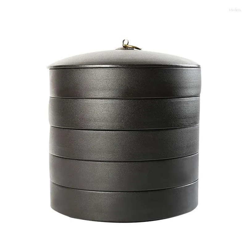 Storage Bottles Creative Ceramic Tea Jar Large Handmade Loose Organizer Box With Lid Multi Layer Food Kitchen Container
