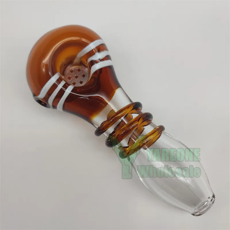 Glass Smoking Pipe with Builtin Screen Mixed Colours 4.8 Inches Tobacco Hand Spoon Pipe with Fixed Screen and 3 Triple Maria Rings YAREONE Wholesale