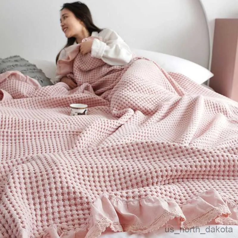 Decke Baumwolle Weiches Bett Hause Gestrickte Decke Maiskorn Geprägte Sommer Rüschen Warme Überwurf Tagesdecke R230616