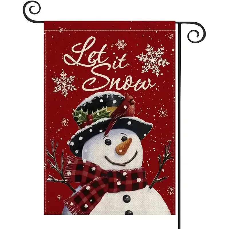 1pc, Let It Snow Snowman Snowflake Christmas Garden Flag 12x18 Inch Vertical Double Sided, Red Winter Farmhouse Yard Outdoor Decoration