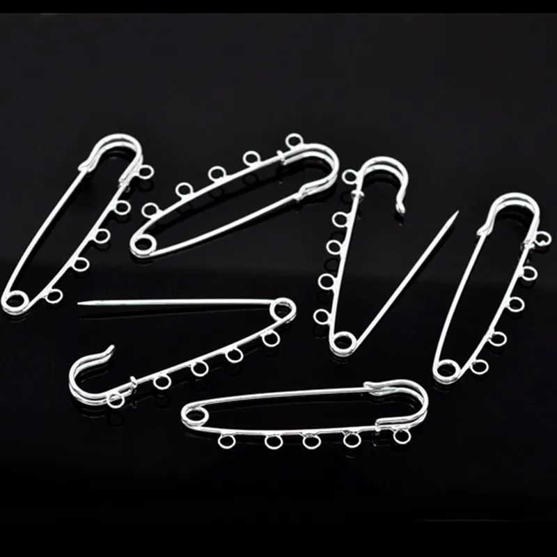 Pins Brooches 50Pcs Brooches Safety Pins 5 Holes Metal Silver Plated Fashion Jewelry DIY Making Findings Charms 7cm 230616