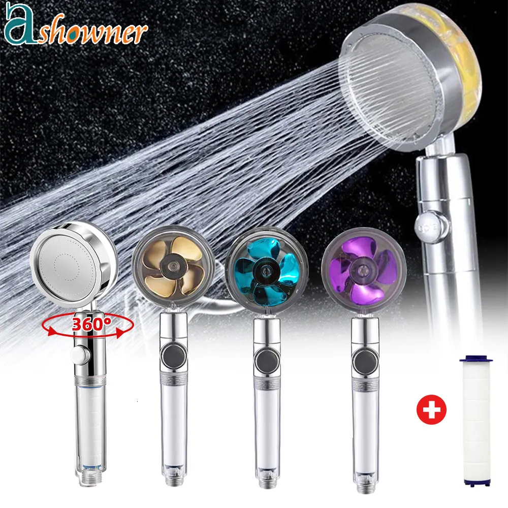 Other Faucets Showers Accs Propeller Shower Head Water Saving Flow 360 Degrees Rotating With Fan ABS Rain High Pressure spray Nozzle Bathroom Accessories 230616