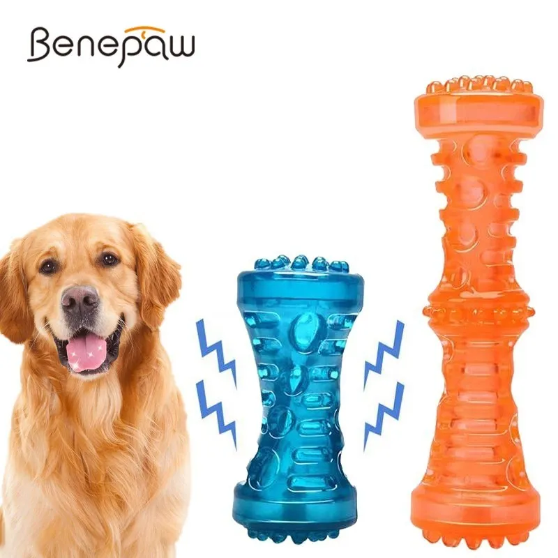 Benepaw jouet interactif Durable chien mâcher Non toxique nettoyage des dents chiot jouets pour animaux de compagnie son couineur caoutchouc molaire bâton chien jouer jeu