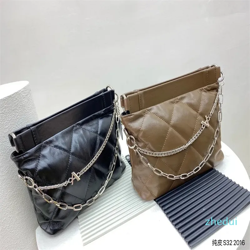 2023-Soft Leather Clutch Bag - Elegant Practical and Luxurious | Modern Style Letter Chain Black/Brown Ideal for Women's Everyday