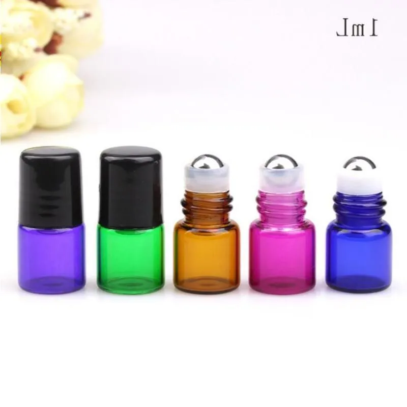 1ml 2ml Mini roll on frascos vazios rolo de óleo essencial recarregável perfume desodorante recipiente com tampa preta LX3251 Gmnxn