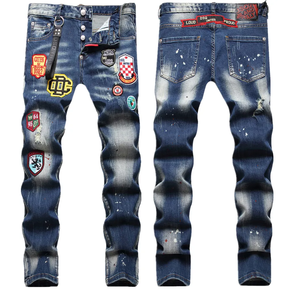 Tr Apstar DSQ Men Cool Guy Jeans Blue Classic Man Hip Hop Rock Moto Raped Chude Denim Biker DSQ Jeans 1071 Big Size 40