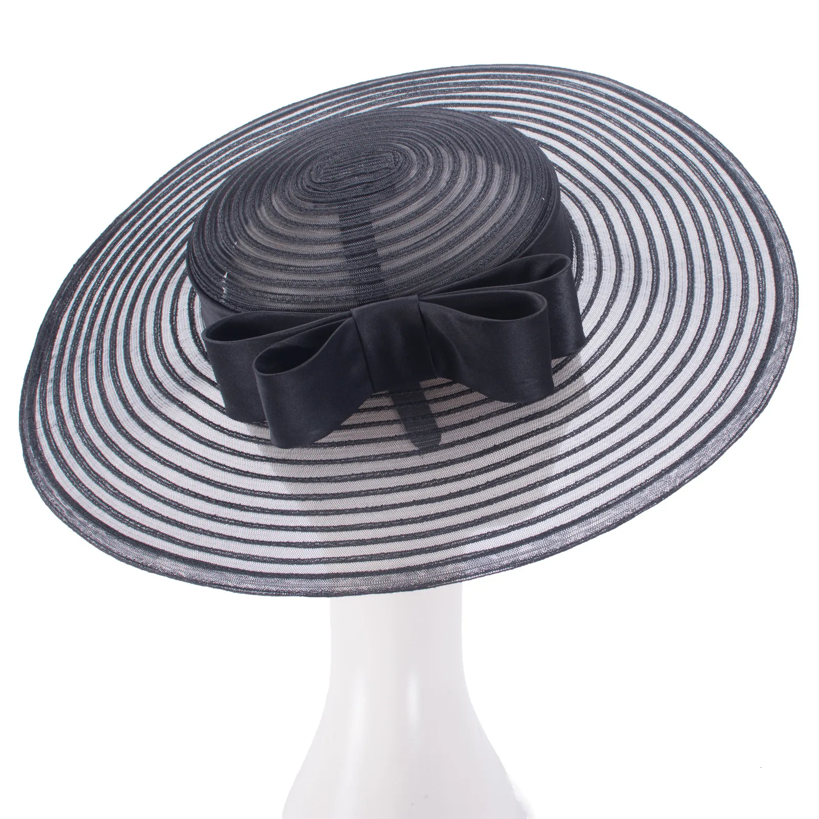 VINTAGE Gibson Girl style black woven straw hat wide brim 50s 60s sun hat church Women main image 2