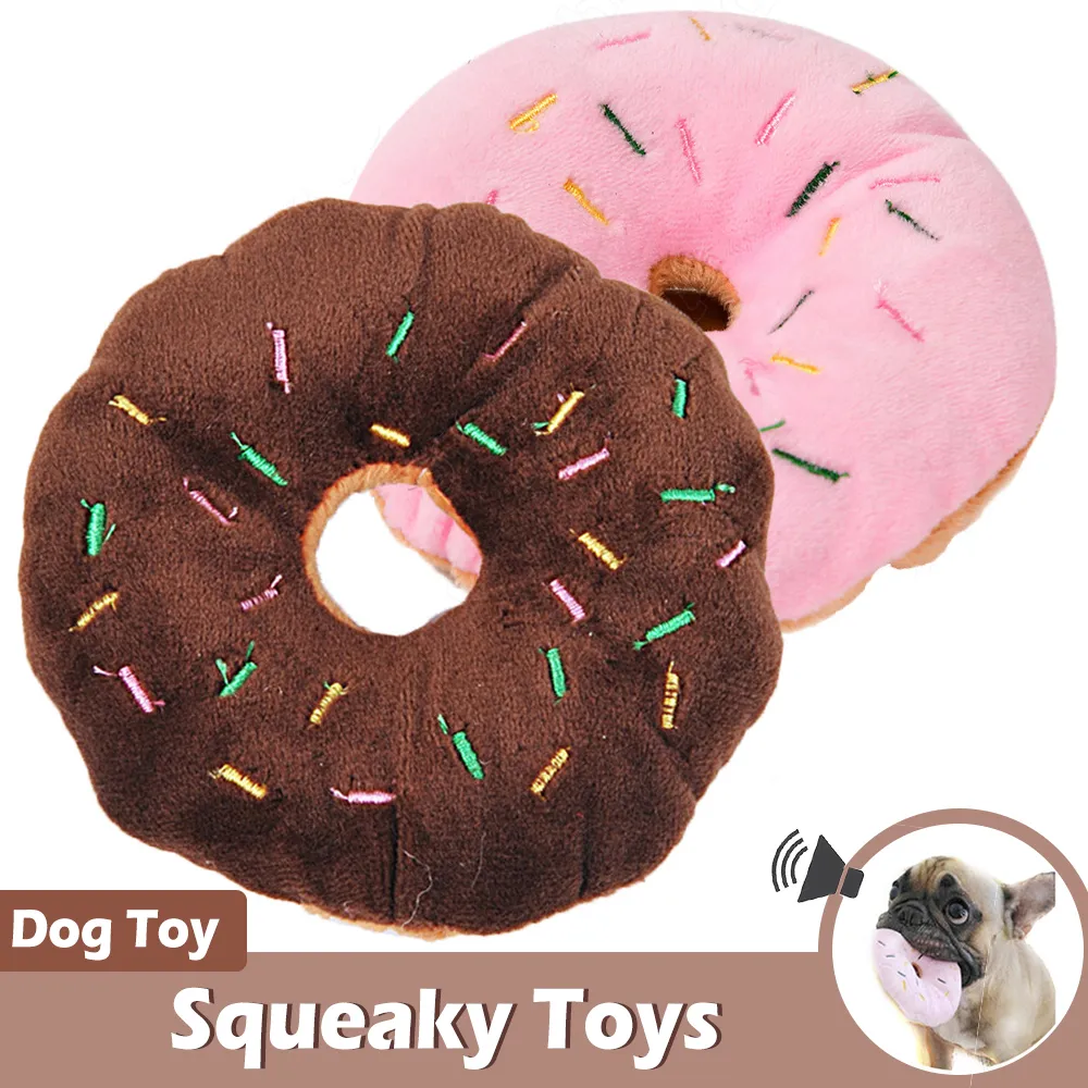 Pet Chew Cotton Donut Play Toys Lovely Pet Small Dog Puppy Cat Tugging Chew Squeaker Quack Sound Toy Dogs Chewing Donut Toys Pug