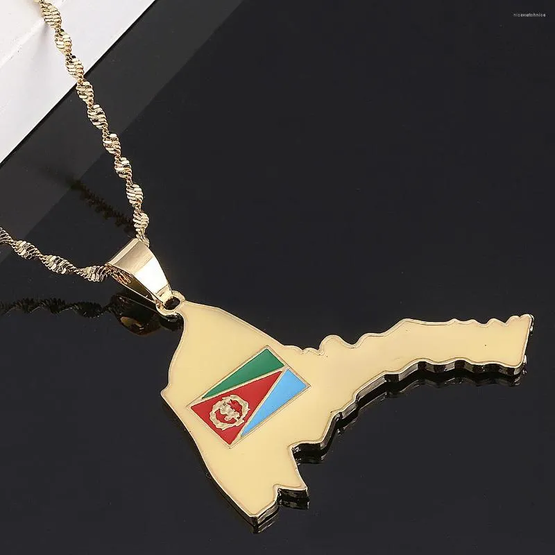 Hänge halsband eritrea map flagga halsband kvinnor män guldfärg av kedje smycken