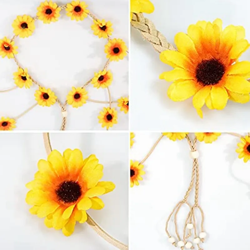 Set Di Accessori Per Capelli Girasole: 2 Fasce E 10 Forcine In Stoffa, Ghirlanda Floreale Simulata, Per Matrimoni E Feste, Stile Estivo