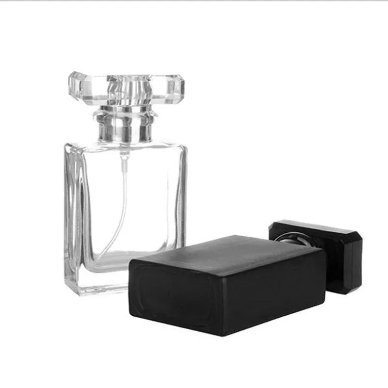 100 pcs/lot 30 ml 50 ml parfum cosmétique verre vaporisateur bouteille carré rechargeable atomiseur noir Transparent verre Pxmnw