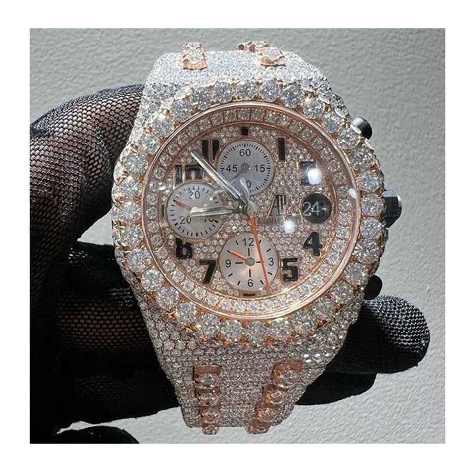 Lyxiga klockor med Diamond Factory Custom Pass Diamond Test Iced Out Luxury VVS Moissanite Diamond Watch Women Hip Hop Full Diamond Watches HB-MH