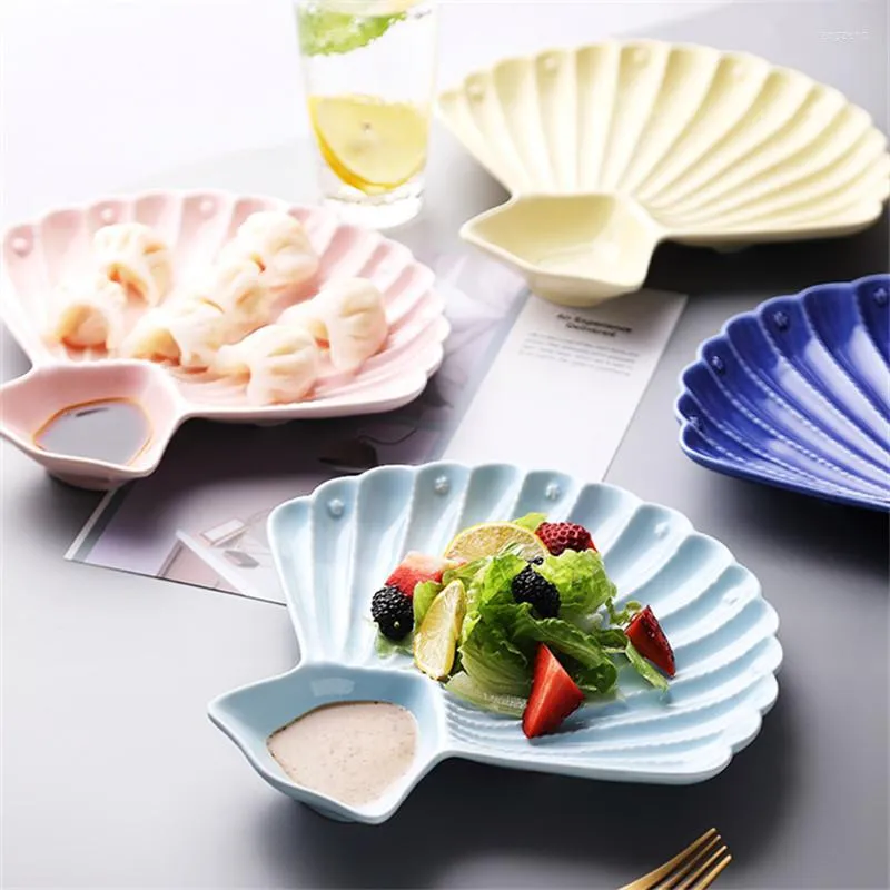 Assiettes Assiette De Boulette En Céramique De Style Japonais Avec Plat De Vinaigre Porcelaine Mignon Coquille Dessert Créatif Snack Salade Vaisselle