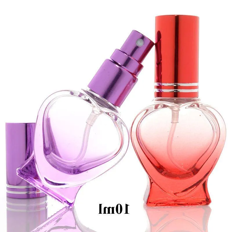 wholesale Colorful 10ml Refillable Perfume Glass Spray Bottle Empty Fragrance Packaging Bottle Cute Heart Shaped Bottle Jhcav