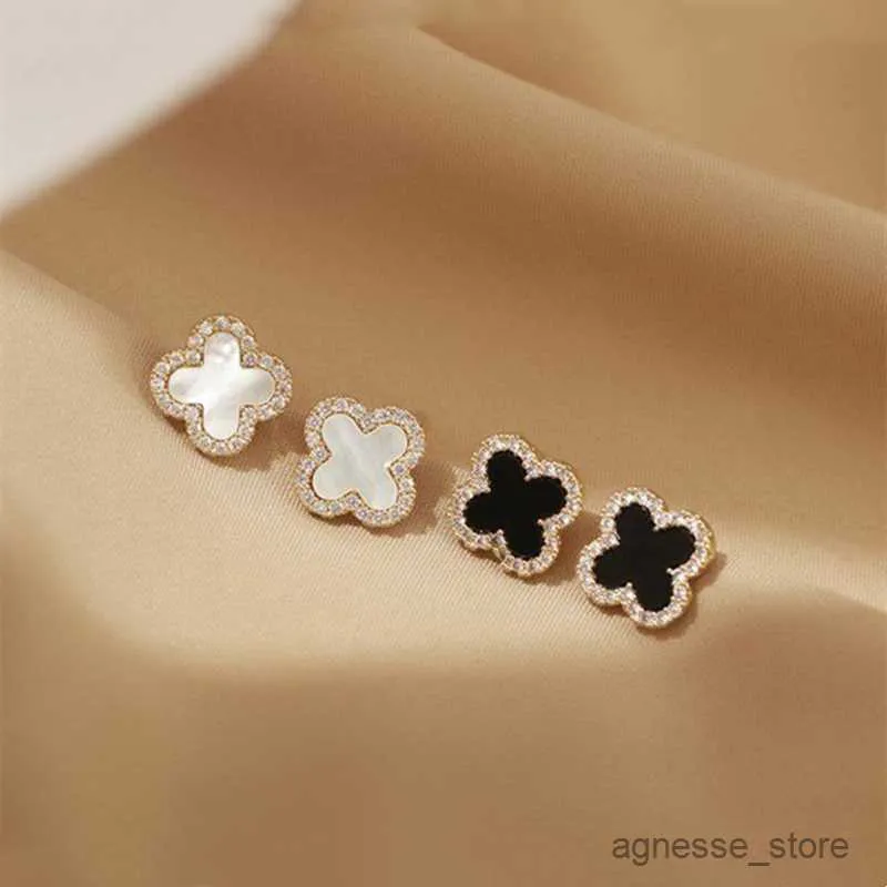 Stud Silver Pin Needle Earrings for Women Girls Fashion Luxury Jewelry Black Green White Red Leaves Ear Charm Earring Accessories R230619