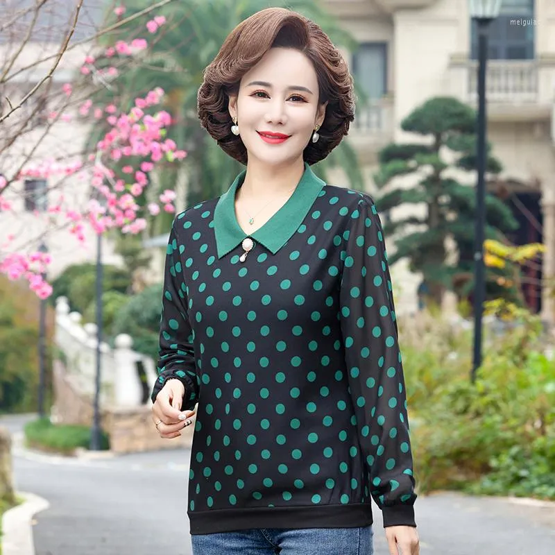 Женские футболки женская повседневная точка печать лацка с длинными рукавами свободные футболки модные корейская весна и летняя женская одежда женская одежда