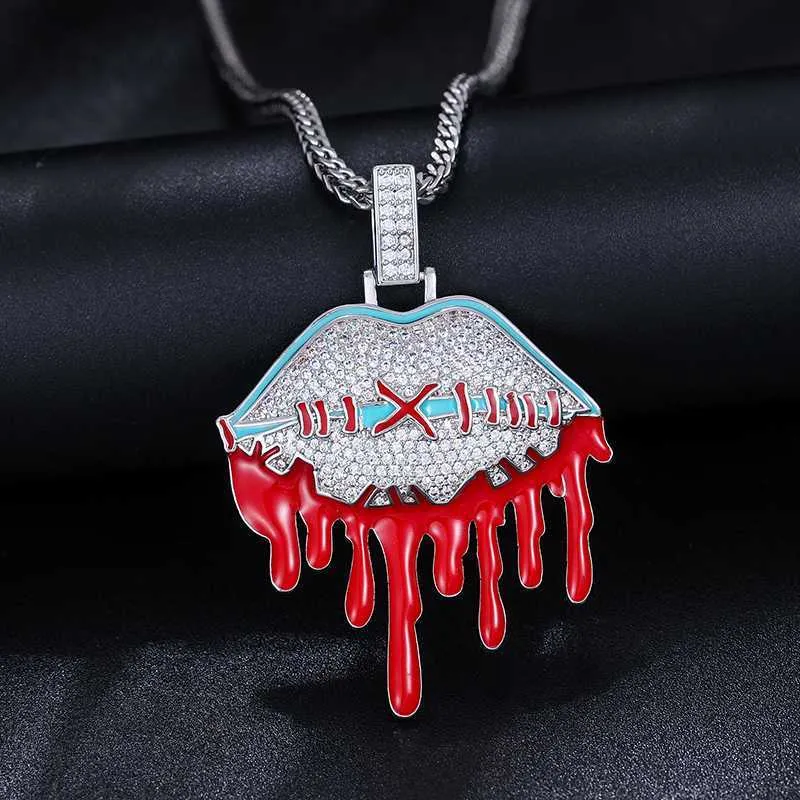 Glow in the Dark Hip Hop Jewelry Mens 925 Sterling Silver VVS Moissanite Diamond Iced Out Stitched Lips Pendant With Chain