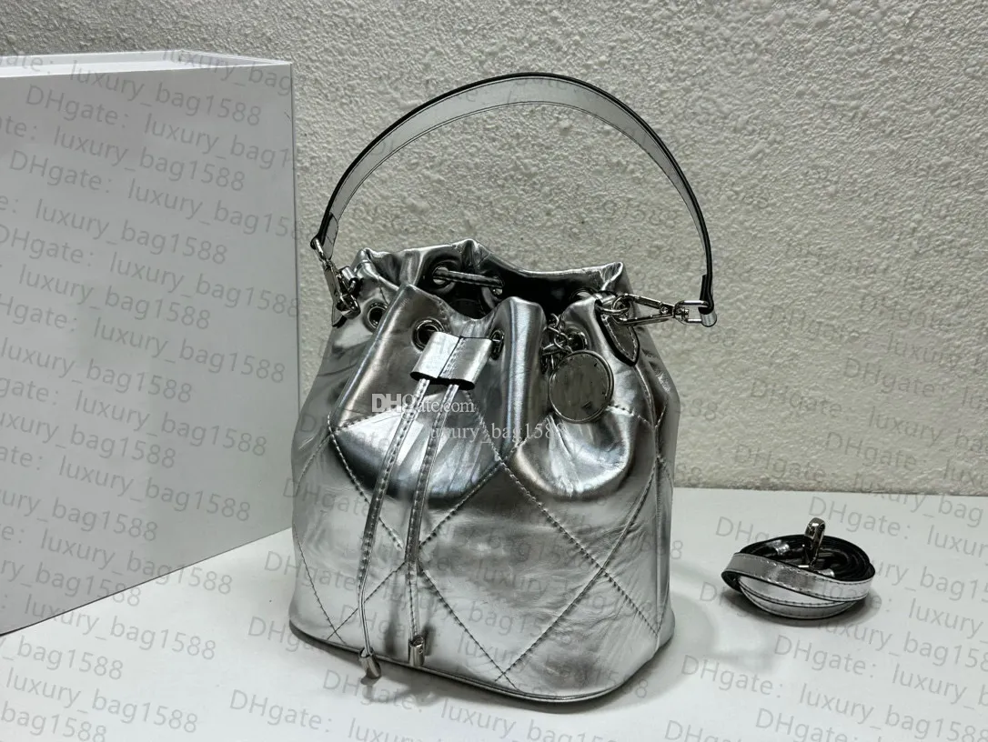 Designer bucket bag with diamond pattern genuine leather material Women's shoulder bag with classic drawstring design Metal letter designer bag