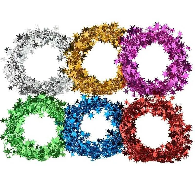 New 7.5m Christmas Star Tinsel Garland Wire Home Decor Star Garland Christmas Tree Decoration Wedding DIY Crafts Party Supplies