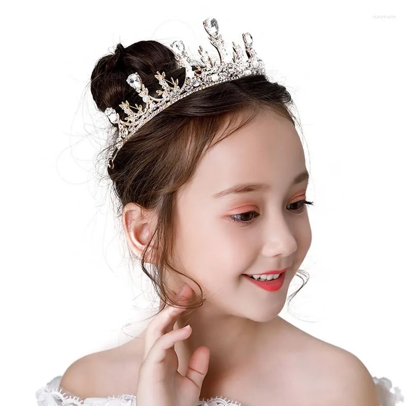 Haaraccessoires Goud Tiara's Parels Kristal Kinderen Kroon Hoofdtooi Prinses Hoofdband Verjaardagscadeau Voor Meisjes Diademen Decor