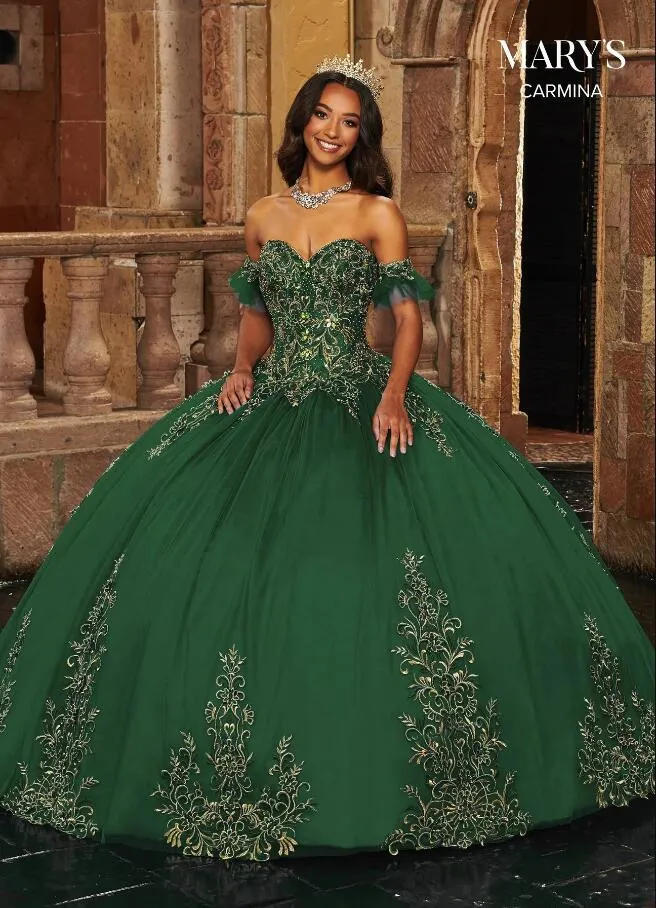 Jägergrünes herzförmiges Quinceanera-Kleid mit Langarm-Jacke, Applikation, Stickerei, Korsett, Abschlussballkleid zum 15-jährigen Jubiläum