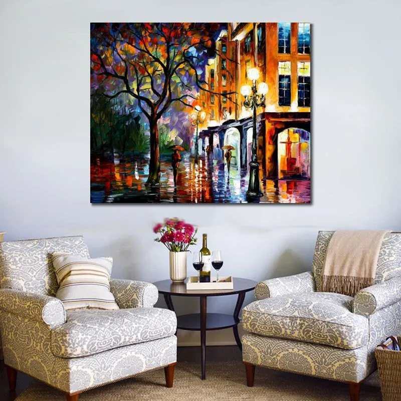 Abstract Canvas Art Rain in Miami Hand Painted Cityscapes Painting for Hotels Decor Modern