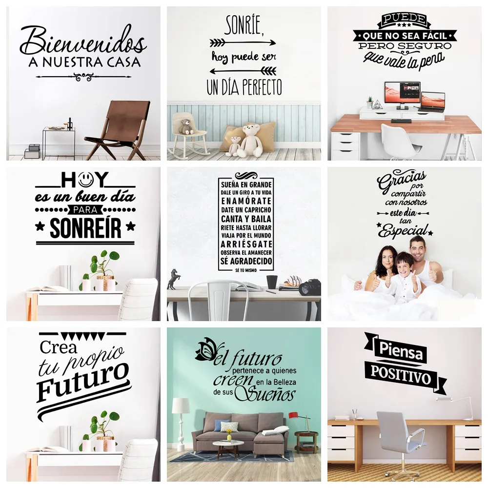 20 frases em espanhol de estilo adesivos decalques de parede de vinil para decoração de sala de estar decoração de casa escritório decorações de quarto pegatinas de pare