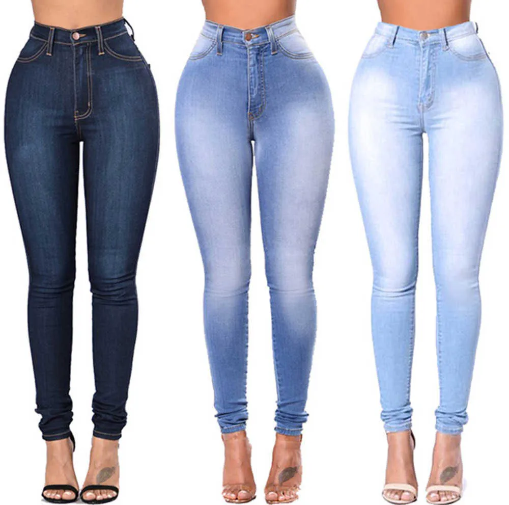 Jeans for Women Blue High Waist Elastic Stretch Ladies Female Washed Denim Skinny Pencil Pants S-3XL