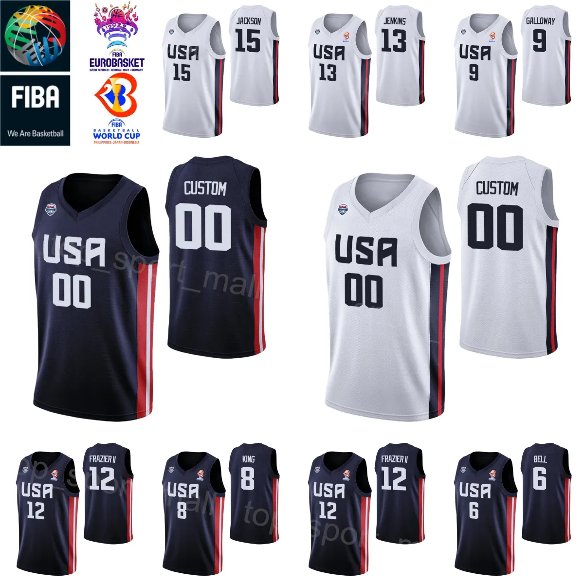 Printed World Cup US Basketball 4 Quinn Cook Jersey National Team 7 Cody Demps Bell Langston Galloway Michael Frazier II William Davis Xavier Munford