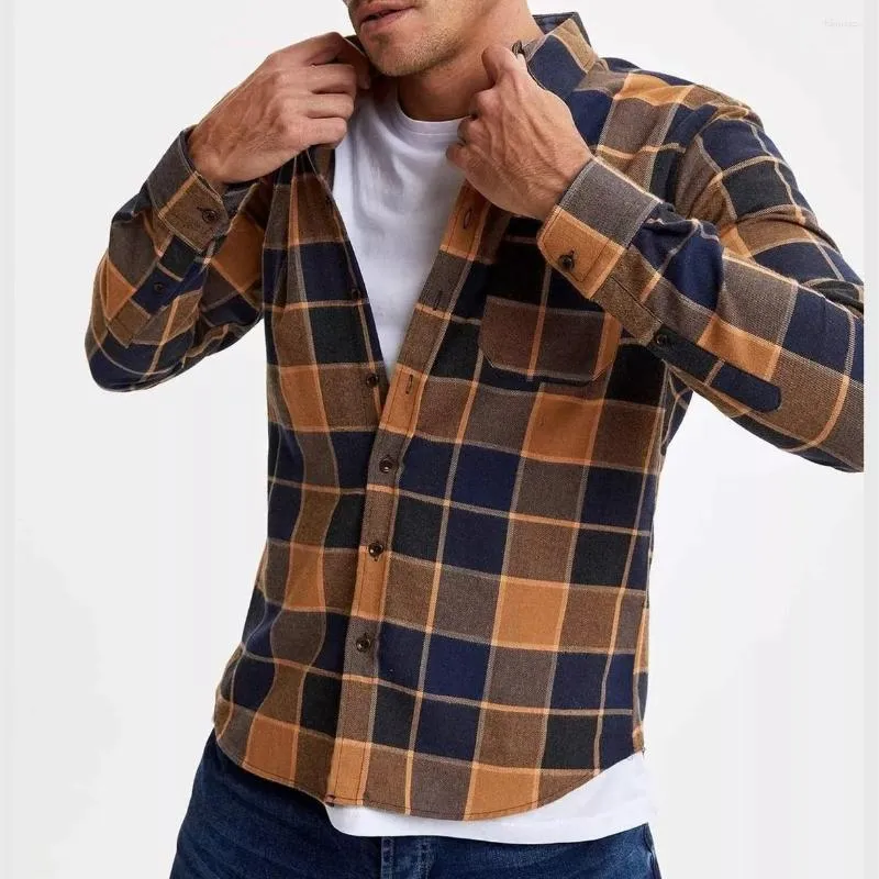 Mannen T Shirts Mannelijke Geruite Shirt Mannen Lente 2023 Herfst Winter Hoge Kwaliteit Casual Man Kleding Fit Retro geruite Lange Mouwen Mannen